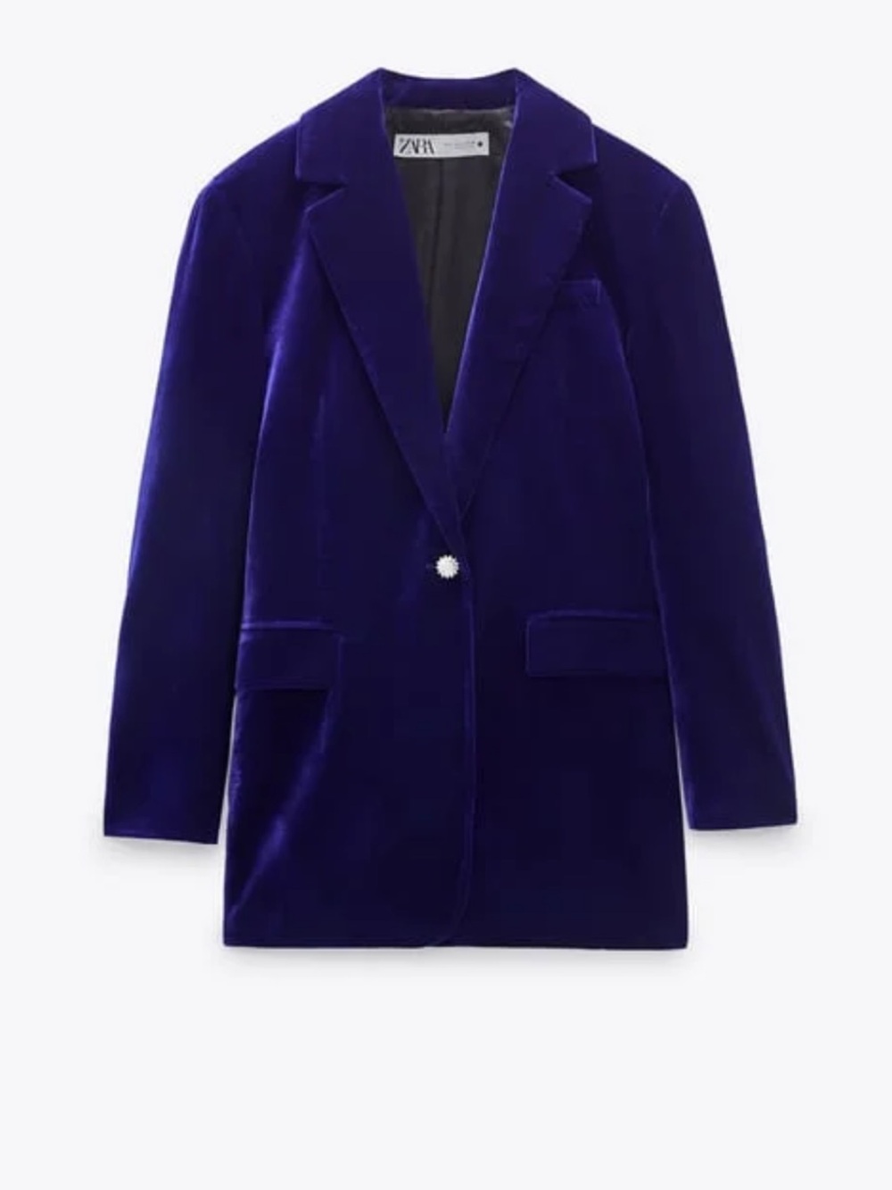 Zara Oversized Velvet Rhinestone Single-Button Blazer - Picture 2 of 4